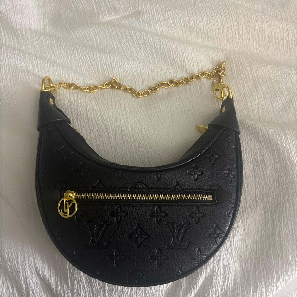 LV Black Monogram Shoulder Bag with Gold Chain